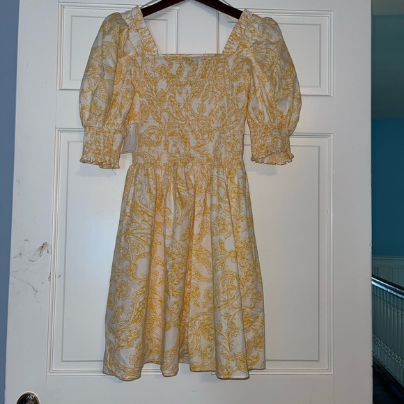 1 State puff sleeve yellow smocked dress S - Picture 8 of 10